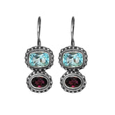 NKE-1153-CO1 Sterling Silver Earring With Garnet Q., Blue Topaz Q. Jewelry Bali Designs Inc